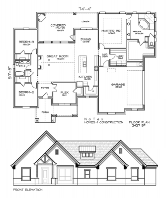 Floor Plan 2427 for a new home with 3 bedroom and 3 bath including a separate mudroom